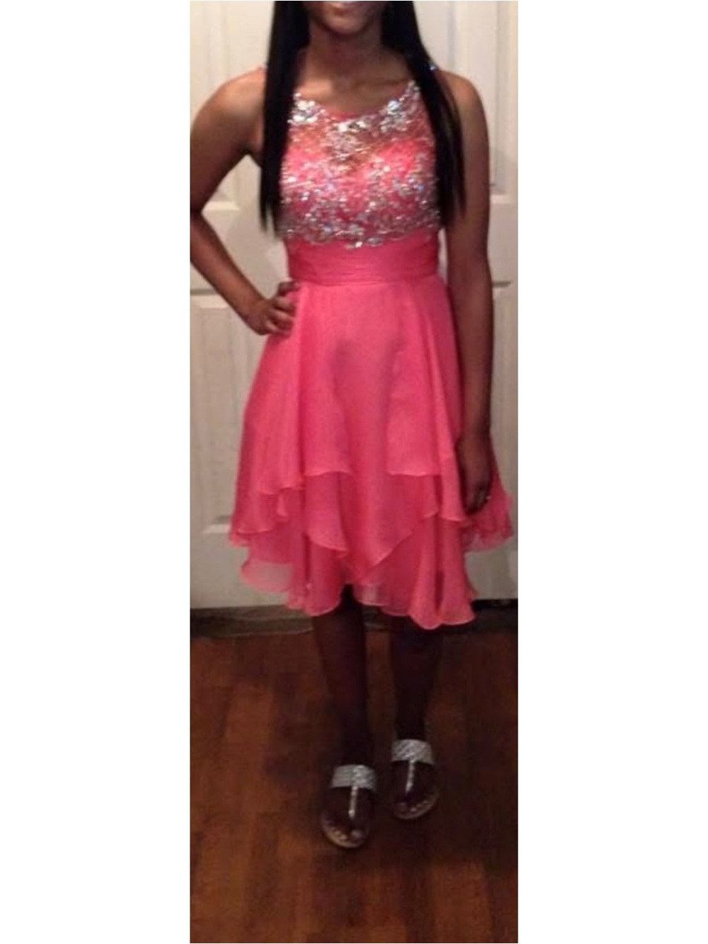 Beaded Pink Chiffon Party Dress